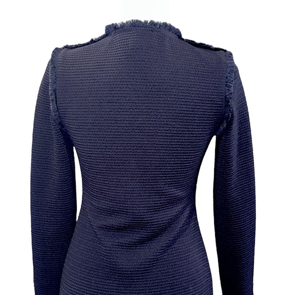 Joseph Ribkoff Black Textured Fringe Trimmed Long Sleeve Knit Sheath Dress - 6 - Picture 7 of 10